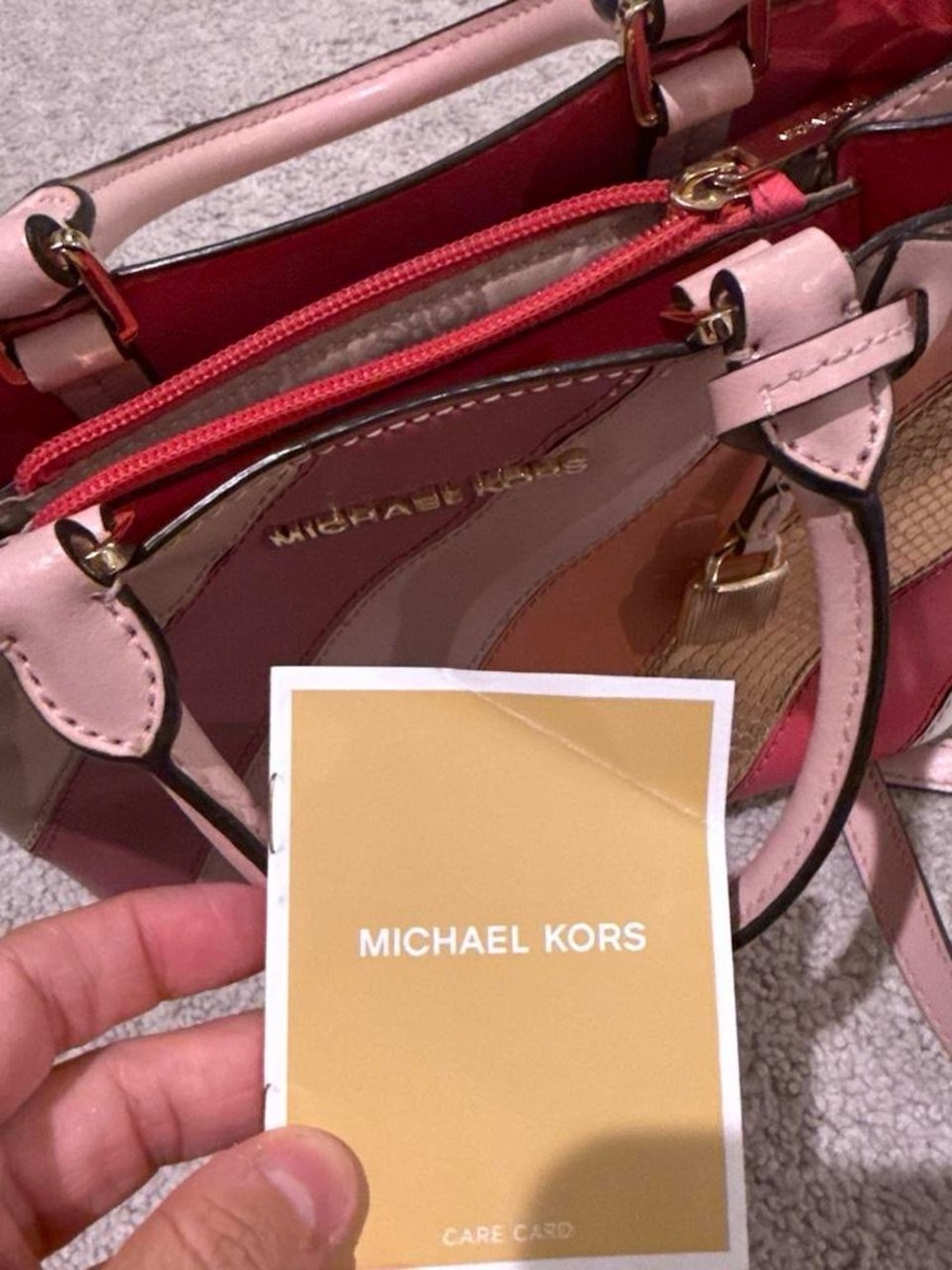 Michael Kors Pink and Gold Striped Shoulder Bag - Picture 8 of 9